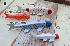 4 Folk Art Handmade/Painted Wood Fish Decoys Spearing/Ice Fishing Weighted (B) picture