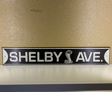 Shelby Ave Cobra Logo Street Sign Black/White Plastic Hanging Wall Sign 26.5x4.5 picture