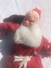 Vtg Hand Made Yarn Knit Crochet Santa Christmas Doll MCM 60s Kitsch Knee Hugger picture