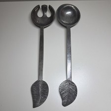 Vintage Fork And Spoon Salad Server Set Leaf Shaped Handle picture