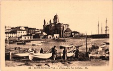 FRANCE Saint-Raphaël Church & Fishing Port Antique Postcard picture