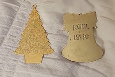 Vintage Duchin 1988 Gold Metal Christmas Tree Ornament Noel 1986 Bell USA Lot 2 picture