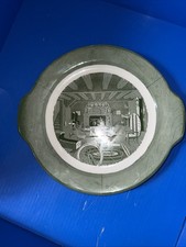 Vtg Royal Colonial Homestead Green Transferware Handled Platter GUC 11.5x 10.5 picture