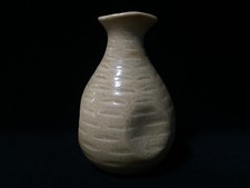 T1365 / Vintage Japanese Pottery Wabi Sabi Sake Bottle Tokkuri Vase Pinched picture