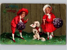 c1911 Birthday Greetings Children Flowers Dog With Letter Max Feinberg Postcard picture