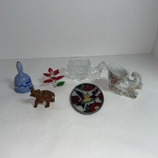 Vtg Mixed Lot Of 6 Miniature Ceramic & Wooden Items, Vases, Figurines, Bell picture