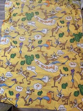 Vintage Warner Bro Twin Sheet Set Coyote Road Runner Flat Fitted Looney Tunes picture