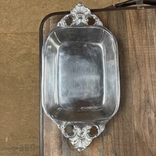 Vtg Hecho En Mexico Sand Cast Aluminum Casserole Platter Decorative Handle Tray picture
