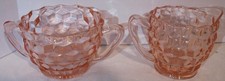 Vtg Jeannette Glass Co Cubist Pink Depression Sugar + Creamer Set Near Mint picture