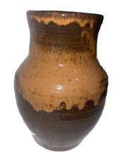 Vintage nice Studio Pottery 8 Inch Brown Drip Glaze Vase Signed Artist Miller  picture
