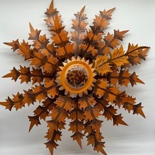 Vintage Polish Folk Art Carved Wood Sunflower Sunburst Wall Sculpture 24