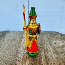 VTG Wooden Russian Asian Soldier Figure with Shield and Spear Hand Painted 6