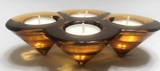 Vintage Geneva Northern Lights Amber Glass Candleholder Home Decor 4 Tealights picture