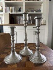 Vintage Set of 3 Silver Pewter Colonial Baluster Candlestick Candle Holders MCM picture