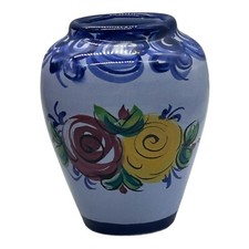 Vintage Art Pottery Ceramic Blue Flower Bud Vase Made In Portugal 4.5” Tall picture