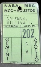 Vintage NASA MSC MCC Houston Badge William T Coleman Gemini Apollo Mission 202 picture