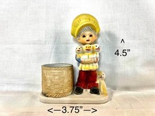 Vintage Jasco Little Luvkins Boy With Basket Of Puppies Votive Toothpick Holder picture