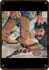 1980 NOCONA BOOTS Cowboy & Bandit Gun Vintage Look DECORATIVE REPLICA METAL SIGN picture