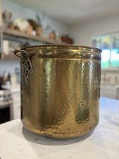 Brass Plated Metal Pot/decorative Container Hammered Metal Ornate Handles Vintag picture