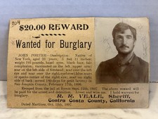 1897 California WANTED Reward Card John Porter Jail Escape Original Photo RARE picture