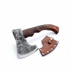 15in Viking Bearded Axe Hand Forged Carbon Steel Faceted Carved Wood Handle picture