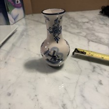 Vintage Elesva Delft Blue 5” Bud Vase Windmill Hand Painted Holland 019297 picture