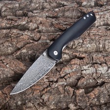 Folding Knife, Damascus Steel Blade, Wooden Handle, Camping Outdoor Pocket Knife picture