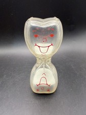 Vintage Clear Plastic Tooth Shape Sand Timer Hourglass Red Happy Face Dental  picture