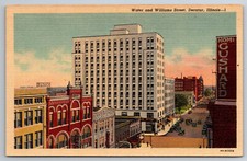 Vintage Postcard IL Decatur Water Williams Street Aerial View Linen -2579 picture