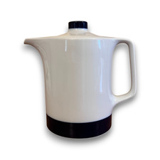 Rare Hutschenreuther Novum 65 Coffeepot 1960 Germany Porcelain White Navy MCM EU picture