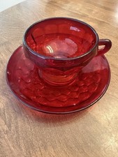 Anchor Hocking Royal Ruby Red Bubble Cup & Saucer Vintage  picture