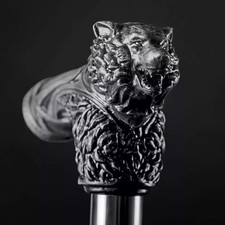 Unique Design Hand carved Wolf Head Handle Handmade Wooden Walking Senior Cane picture