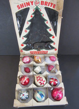 Christmas vtg Fancy Shape Glass Ornaments Poland Shiny Brite stencil mix lot box picture
