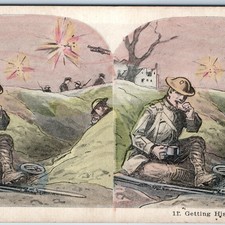 c1910s WWI Soldier Trench Eat Ration Airplane Shell Artistic Stereoview Army V46 picture