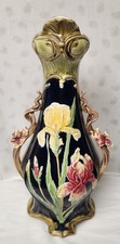 Antique  Art Nouveau majolica vase with colorful Iris - 2 handles picture