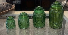 Vintage L.E. Smith Moon and Stars Green Glass Set of 4 Kitchen Canister READ picture