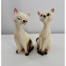 Vintage Siamese Cat Figurines Set 2 Cream Brown MCM Ceramic Statues Japan 10