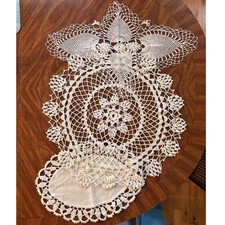 Vintage Handmade Crochet Doily Set 3pc Cream Lace Round Oval Farmhouse Victorian picture