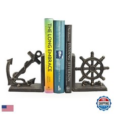 Danya B. ZI08303 2-Piece Metal Bookend Set Anchor Captain's Wheel picture