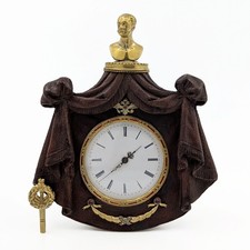 Antique Russian Desk Clock Gilt Silver Leather Nicholas I Bust 8-Day Enamel picture