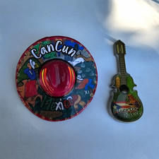 2pc Cancun Mexico & Guitar Souvenir Fridge Magnets, Multicolor Asymmetrical picture