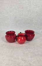 Vintage MICHAEL POWOLNY For LOETZ Tango Red & Black Art Glass Vase 3 Piece  picture