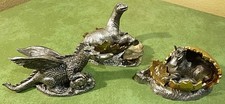 Lot of 3 Vintage Michael Ricker Pewter Figurines Newborn Gold Egg Unicorn Dragon picture