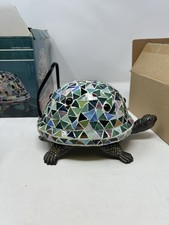 Tiffany Style Turtle Lamp Night Light Stained Glass Mosaic Cast Iron New picture