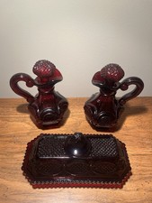 Avon Cape Cod Ruby Red 3 Piece Set 1 Butter Dish, 2x Cruets picture