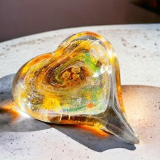 Hand Blown Art Glass Heart Figurine Paperweight Multicolor Swirls Artist Signed picture