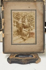 Antique Edwardian Mounted Portrait Mother & Son in Sailor Suit Early 1900s. picture