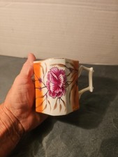 Vintage Porcelain Mustache Cup Mug Flowers Floral Gold Trim  picture