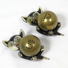 Vintage Walter Bosse Black Cat with Brass Ball Salt & Pepper Shakers  picture