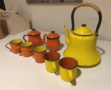MCM Vintage Retro Laurids Lønborg Enamel Orange Yellow Coffee Tea  Set picture